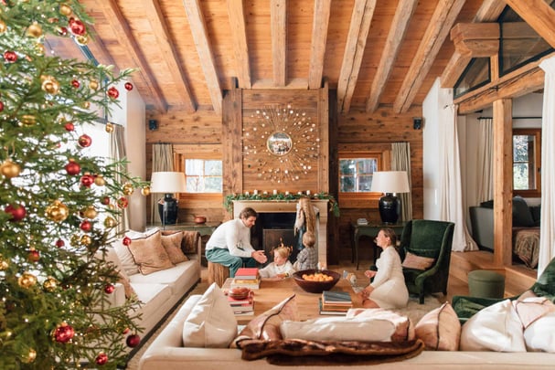 family celebrating Christmas in a chalet