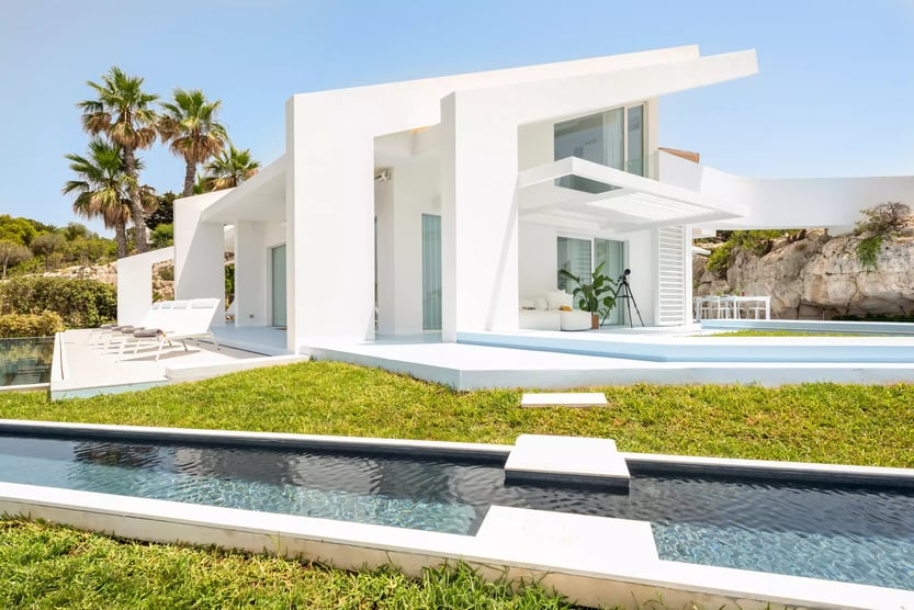 exterior of villa sirena with terraces and a pool