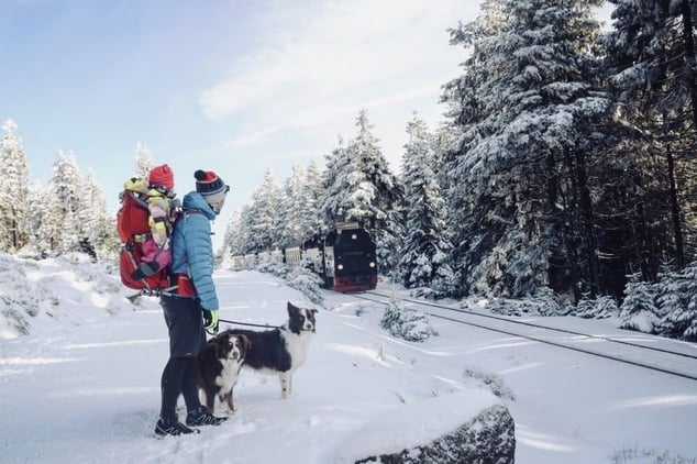 family-snow-holiday-train