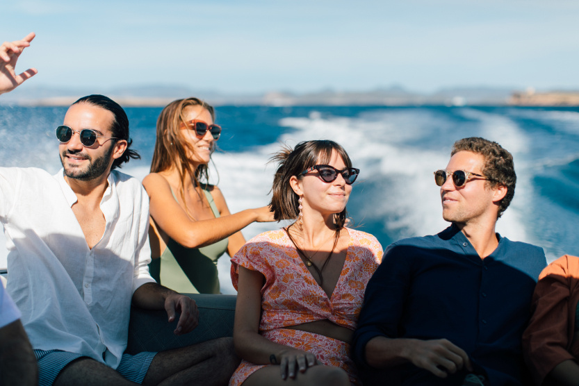 group boat ride in northern ibiza