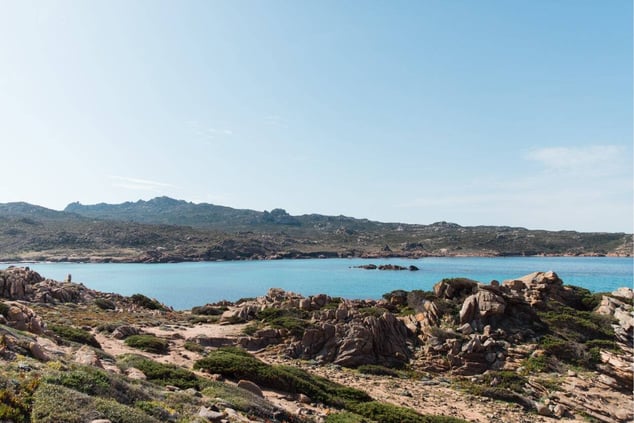 blue sea and mountainous view in the peloponnese 