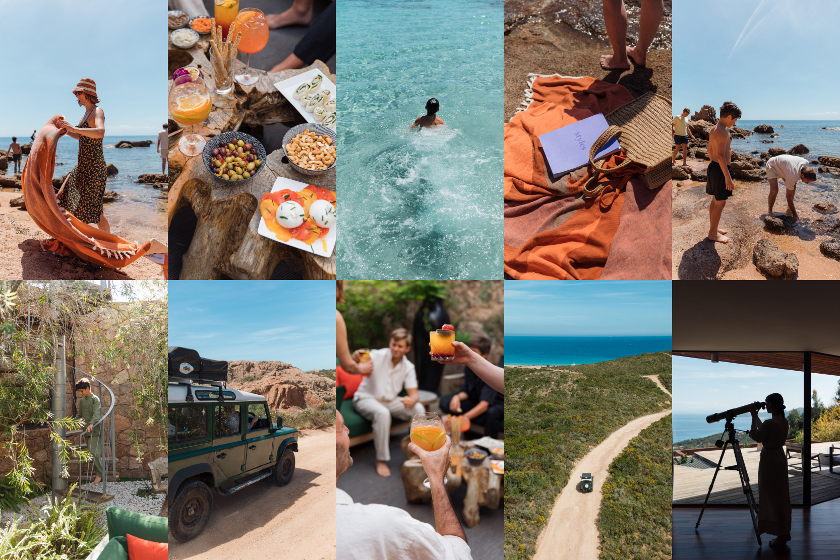 collage-de-photos-d-ete-avec-plage-serviettes-aperitifs-et-vues-sur-la-mer