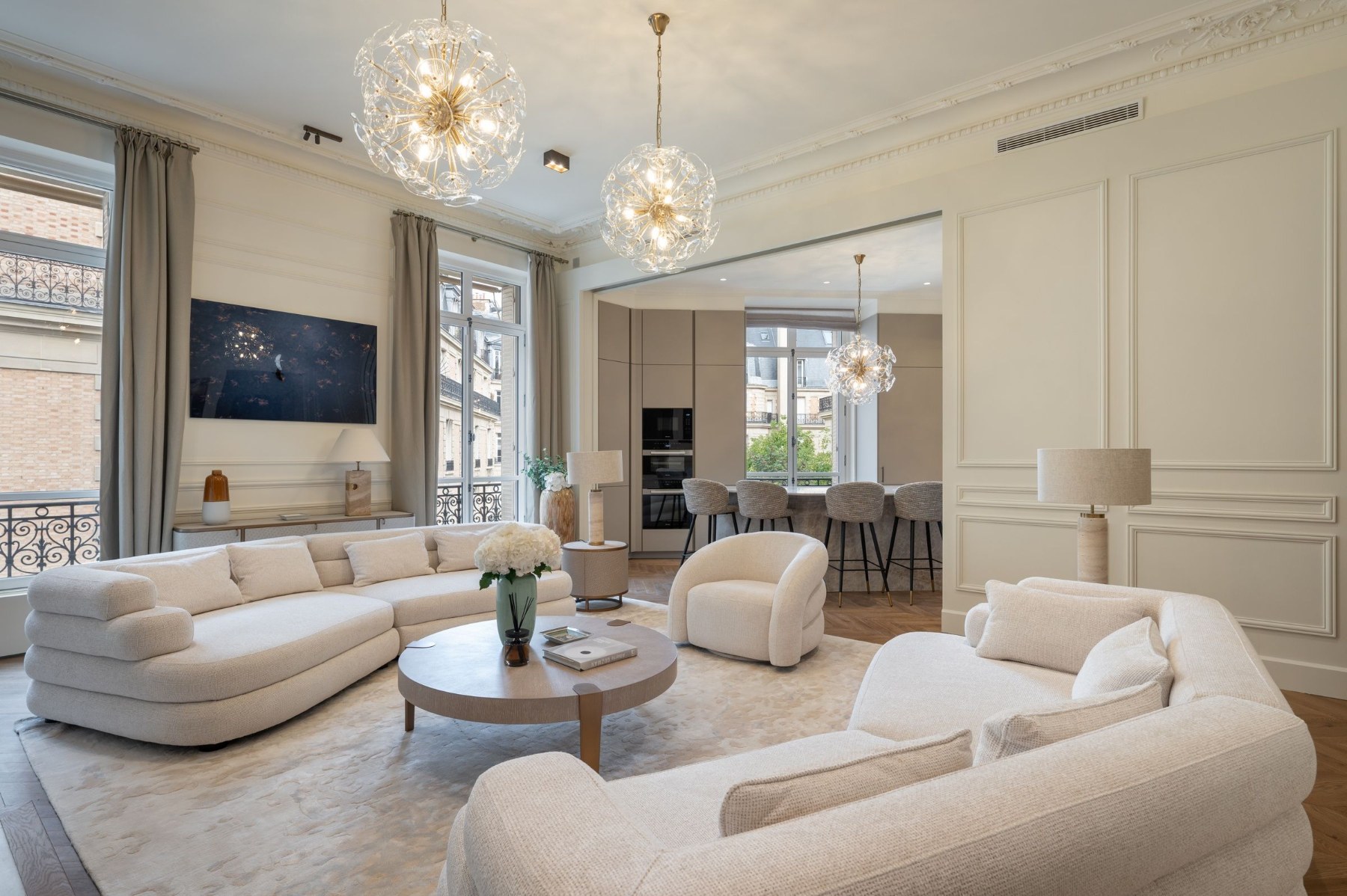 The living room of Appartement Montaigne in the 8th arrondissement of Paris